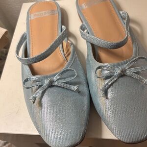 Rag & Bone Metallic Blue Mules with Bow Detail